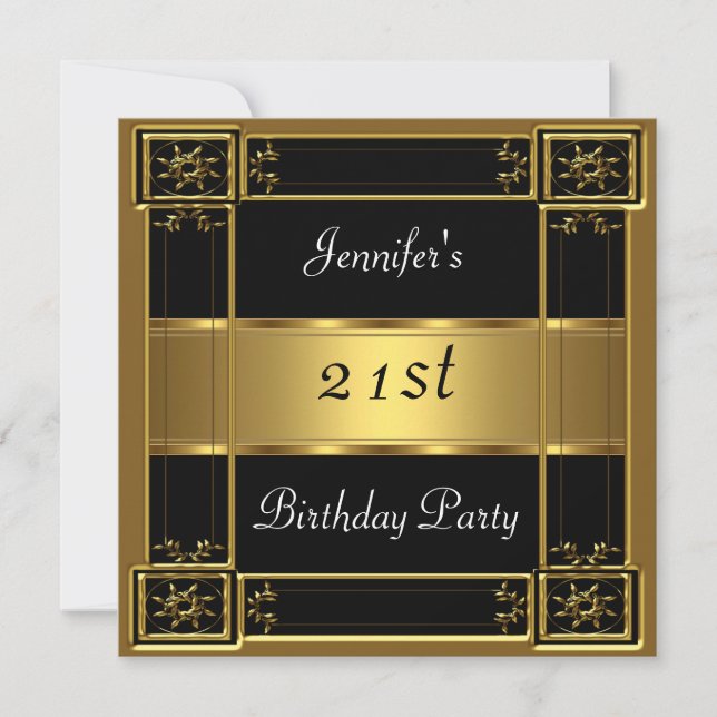 Invitación fiesta de 21 años Oro Negro (Anverso)