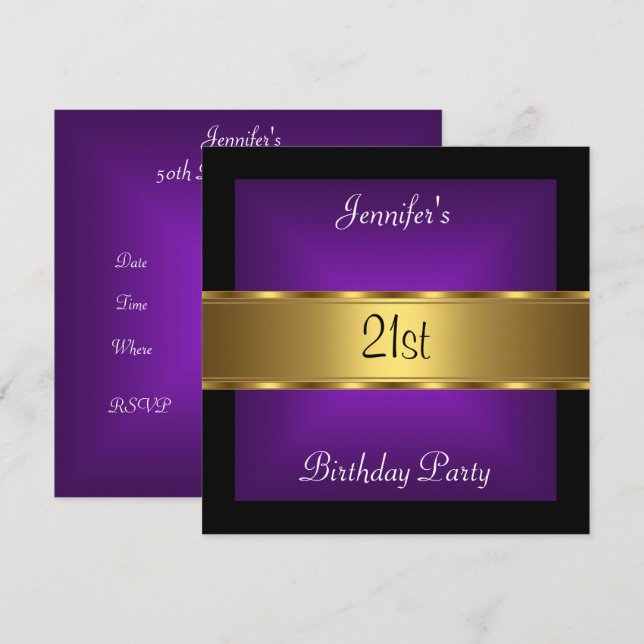 Invitación fiesta de 21 años Purple Gold (Anverso / Reverso)