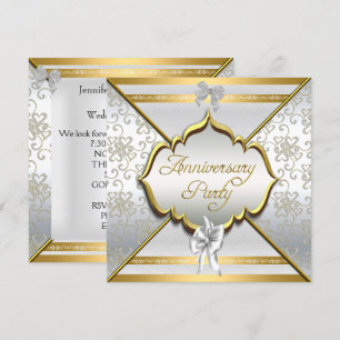Invitación Fiesta de 25 Aniversario Elegante Blanco Plata Dor