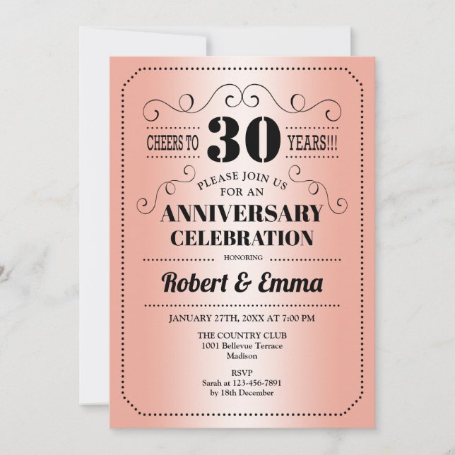 Invitación Fiesta de 30º Aniversario de Boda - Coral (Anverso)