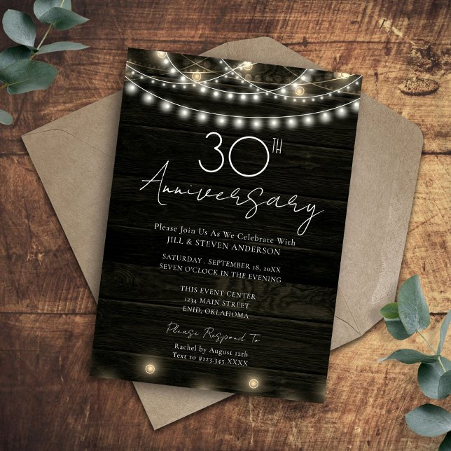 Invitación fiesta de 30 Aniversario Luces Rusticas de Madera (Subido por el creador)
