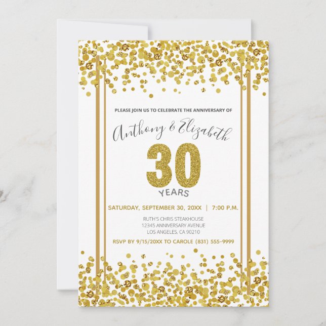 Invitación Fiesta de 30 años al estilo Purpurina Gold Confett (Anverso)