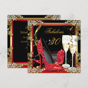 Invitación Fiesta de 30 Tacones Rojos Dorados Negros Champán 