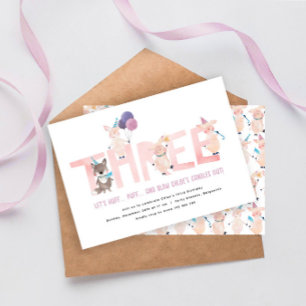 Invitación Fiesta de 3er Cumpleaños, 3 cerditos Lobo Feroz
