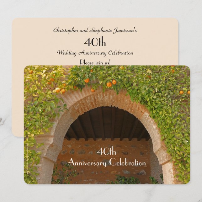 Invitación Fiesta de 40º Aniversario de Boda Arco Rústico Nar (Anverso / Reverso)