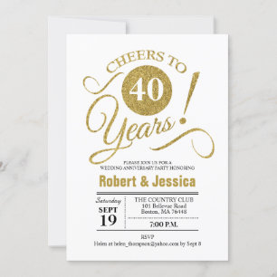 Invitación Fiesta de 40º Aniversario de Boda - Blanco Dorado