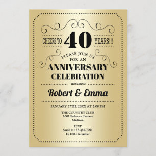 Invitación Fiesta de 40º Aniversario de Boda - Dorado Negro