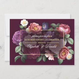 Invitación Fiesta de 40 Aniversario de Boda Vintage Floral