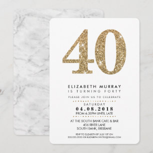 Invitación FIESTA DE 40 AÑOS DE ESTILO purpurina DE oro INVIT