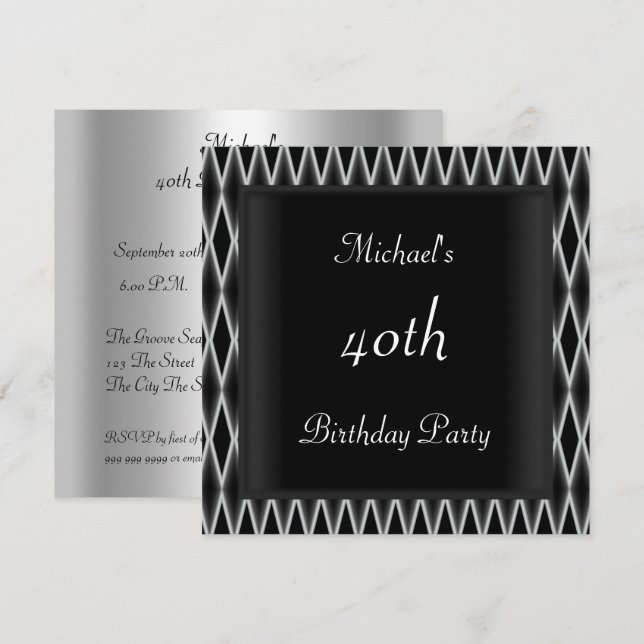 Invitación Fiesta de 40 años de los hombres Deco de Arte Rojo (Anverso / Reverso)