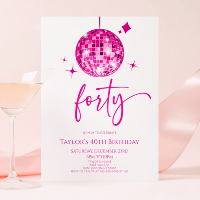 Invitación Fiesta de 40 años de Pink Disco Ball (Subido por el creador)