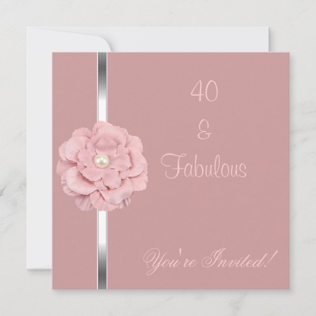 Invitación Fiesta de 40 años fabulosa de flor de perla blanca (Anverso)