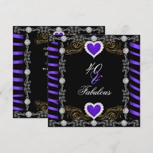 Invitación Fiesta de 40 años increíble cebra morado negro pla