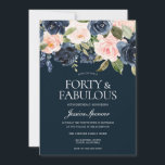 Invitación Fiesta de 40 cumpleaños de Marina y Rubor<br><div class="desc">Flores Navy y Rubor 40th Birthday Party Invitation Hermosas Flores Modernas perfectas para todas las temporadas. Primavera,  Verano,  otoño o invierno Ver colección coincidente en Nicho y Nest Store También tenemos muchas otras Invitaciones y colecciones.</div>