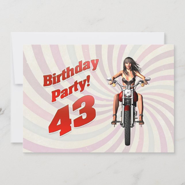 Invitación Fiesta de 43 años con un chica en moto (Anverso)