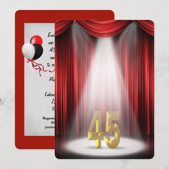 Invitación Fiesta de 45º Aniversario de Boda (Anverso / Reverso)