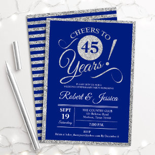 Invitación fiesta de 45 años - Plata Azul Sapphire
