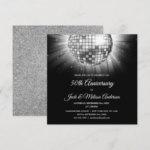 Invitación Fiesta de 50 Aniversario de Plata Disco Ball