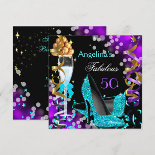 Invitación Fiesta de 50 años con tacones altos de color púrpu