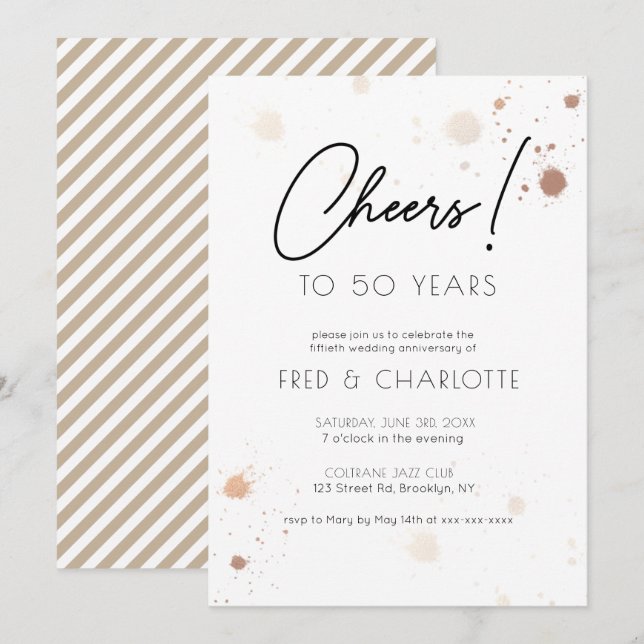Invitación Fiesta de 50 años de cualquier año de acuarela de  (Anverso / Reverso)