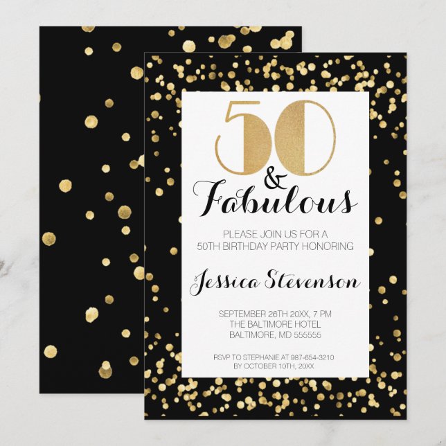 Invitación Fiesta de 50 Años de Oro Cincuenta y Fabuloso (Anverso / Reverso)