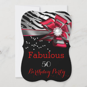 Invitación Fiesta de 50 años fabulosos, cebra roja, perla pla