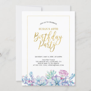 Invitación Fiesta de 50 cumpleaños de Suculents Flower & Gold