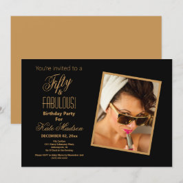 Invitación Fiesta de 50 cumpleaños y 50 de oro negro y azul