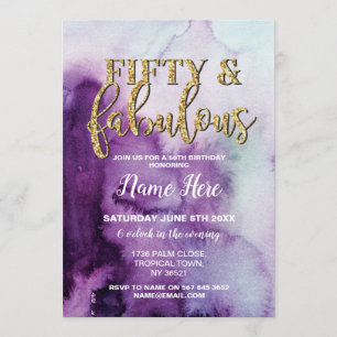 Invitación Fiesta de 50 y fabuloso cumpleaños Morado 50 invit
