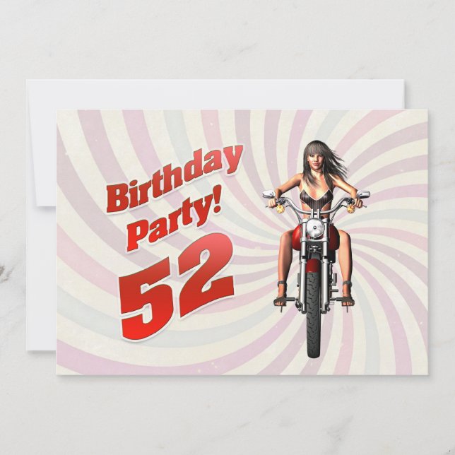 Invitación Fiesta de 52 años con un chica en moto (Anverso)