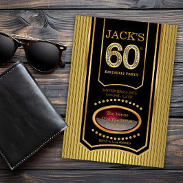 Invitación Fiesta de 60 cumpleaños de hombre en negro y oro