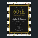 Invitación Fiesta de 60 cumpleaños negro y blanco | Brillante<br><div class="desc">Fiesta de 60 cumpleaños | Negro y blanco con diseño de brillo dorado. Esta es una plantilla lista para que agregues los detalles de tu fiesta.</div>