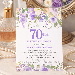 INVITACIÓN FIESTA DE 70º CUMPLEAÑOS PETITE ROSA PURPURA FLORA