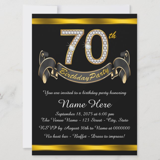 Invitación Fiesta de 70 cumpleaños de oro (Anverso)