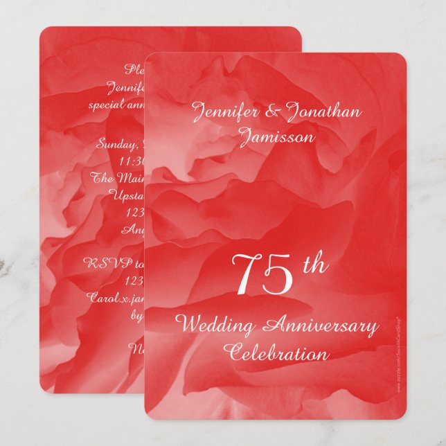 Invitación Fiesta de 75º Aniversario de Boda, Rosa Coral Rosa (Anverso / Reverso)