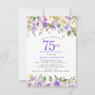 Invitación FIESTA DE 75 AÑOS DE NACIMIENTO PETITE Floral de R