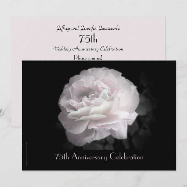 Invitación fiesta de 75 años Floral rosa pálido (Anverso / Reverso)