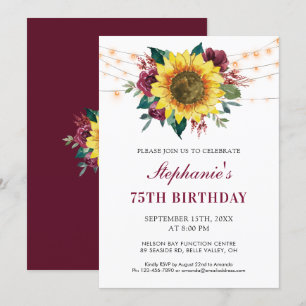 Invitación fiesta de 75 cumpleaños Floral Sunflower String Li