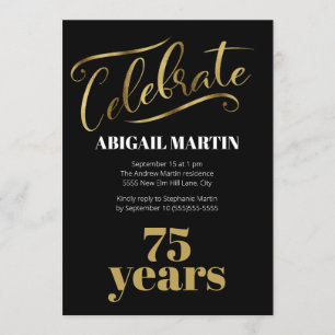 Invitación Fiesta de 75 Cumpleaños Oro Negro Blanco