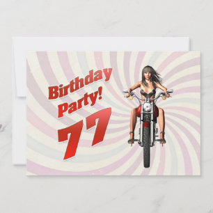 Invitación fiesta de 77 cumpleaños con una chica en una moto