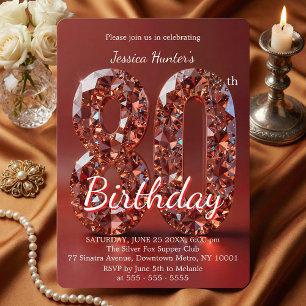 Invitación Fiesta de 80 años Elegante Rubí con Brillantes