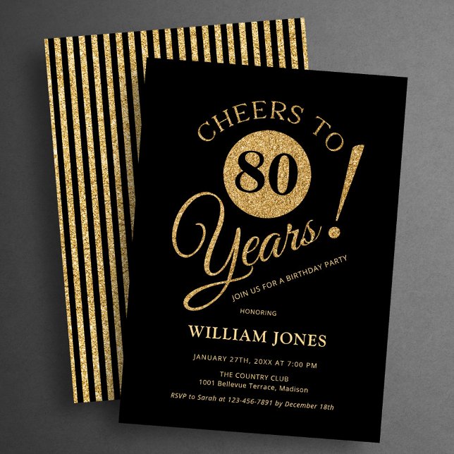 Invitación Fiesta de 80 cumpleaños dorado negro (Subido por el creador)