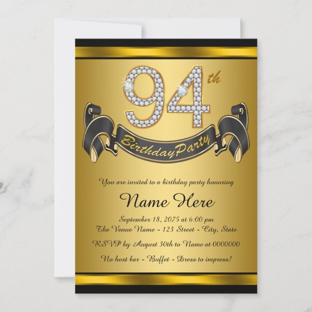 Invitación Fiesta de 94 cumpleaños de oro (Anverso)