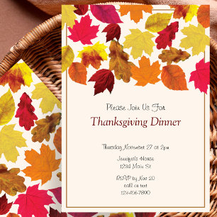 Invitación Fiesta de Acción de Gracias Colores de Otoño Hojas
