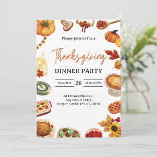 Invitación Fiesta de Acción de Gracias con acuarela