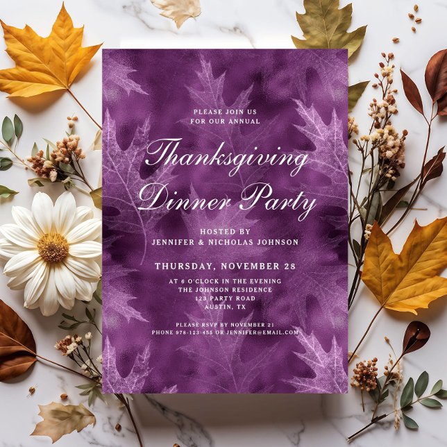 Invitación Fiesta de Acción de Gracias con Hojas de Otoño Mod (Modern Fall Leaves Thanksgiving Dinner Party Invitation)