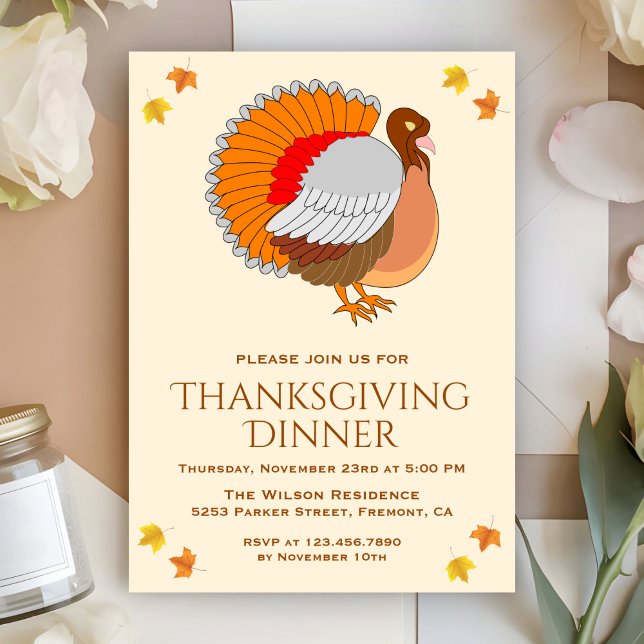 Invitación Fiesta de Acción de Gracias con pavo naranja hermo (Subido por el creador)