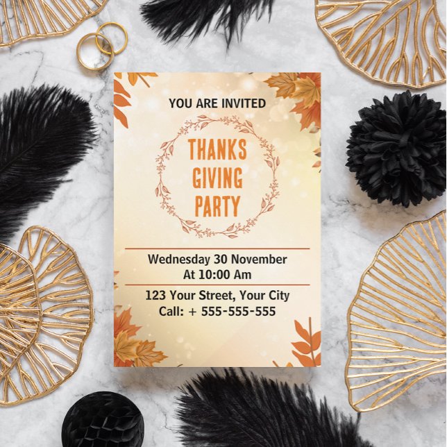 Invitación Fiesta de Acción de Gracias de Cream Moderno (thanksgiving party invitation card)