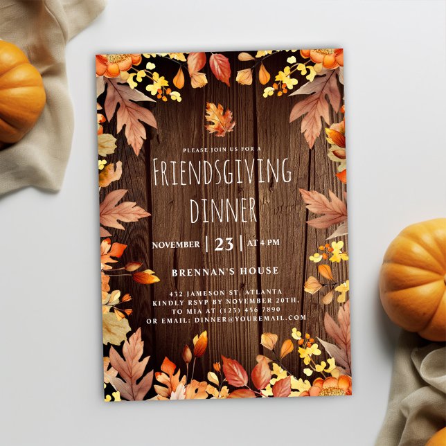 Invitación Fiesta de Acción de Gracias de la Cena de los Amig (Rustic Fall Friendsgiving Dinner Invitation)
