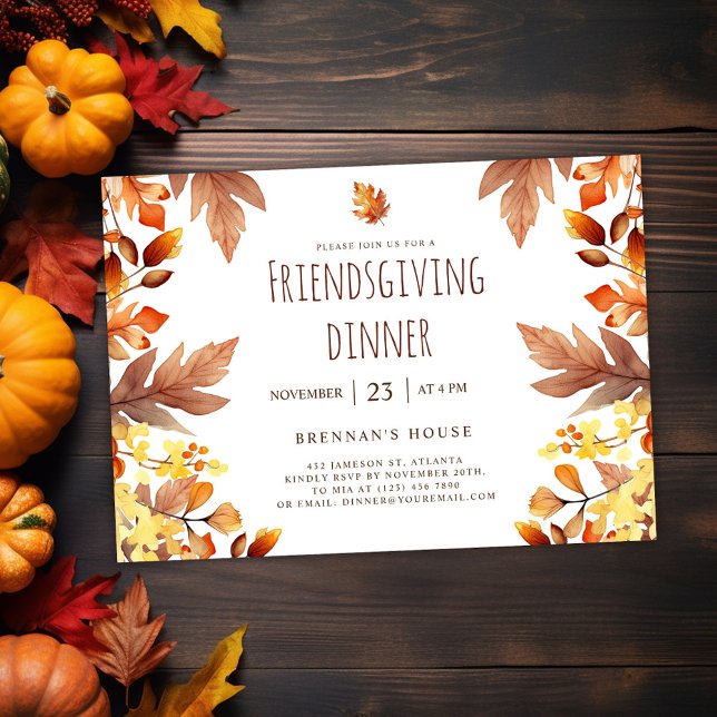 Invitación Fiesta de Acción de Gracias de la Cena Moderna Ami (Modern Fall Friendsgiving Dinner Invitation)